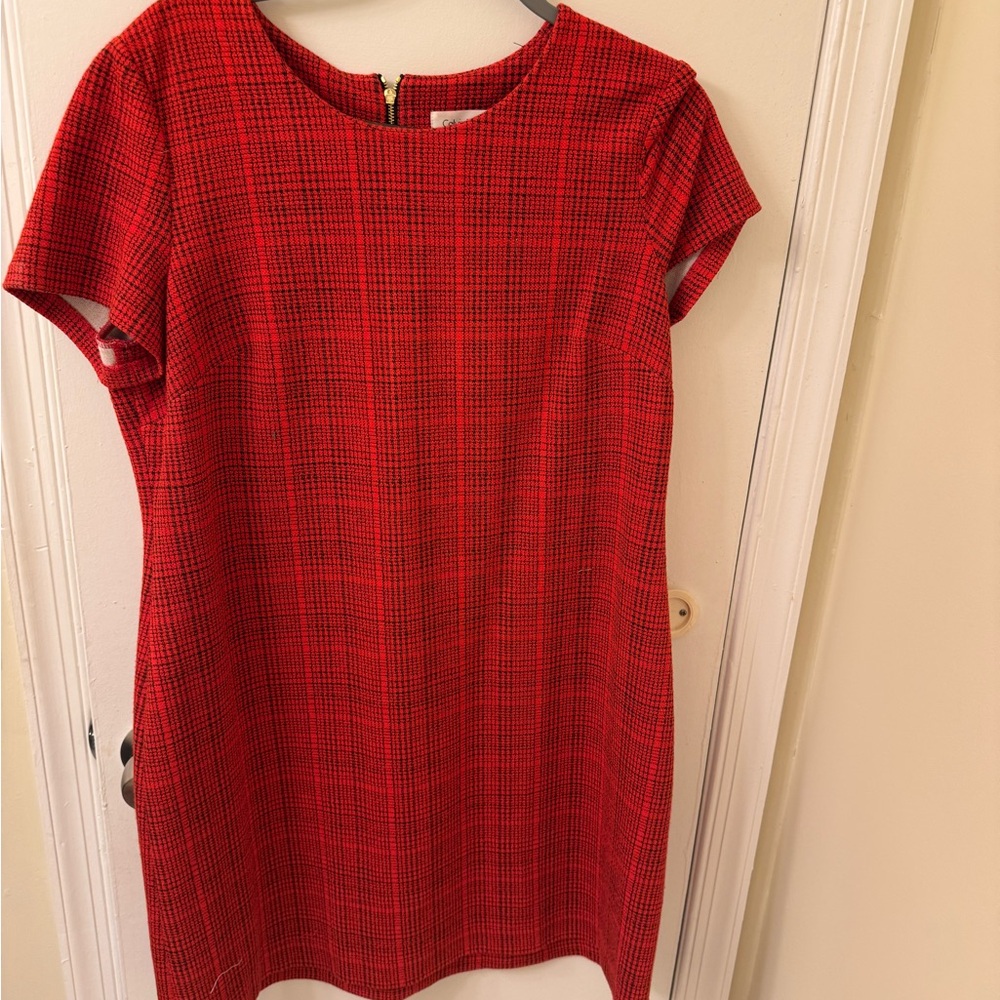 Calvin Klein Red Plaid Short Sleeve Dress